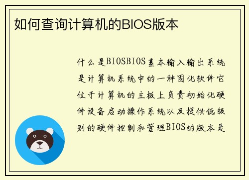 如何查询计算机的BIOS版本